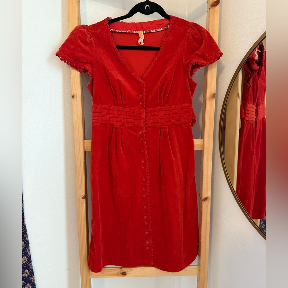 Anthropologie Red Corduroy Dress